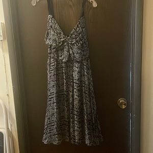 DKNY black, blue and white dress with straps. Size 12.